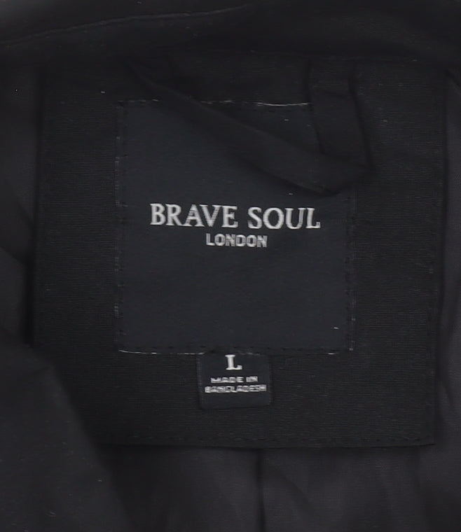 Mens UK Size L Brave Soul Black Overcoat