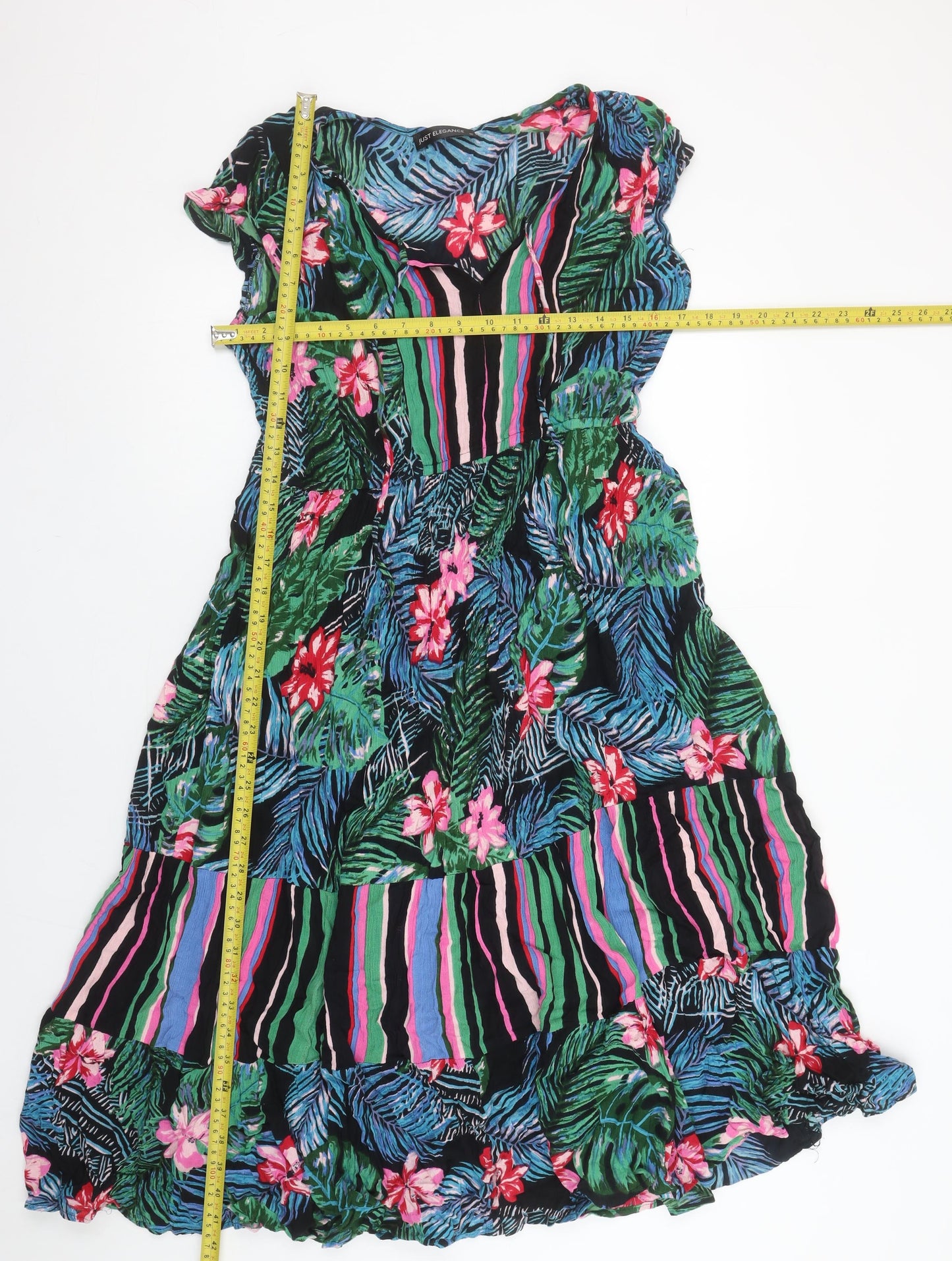 Just Elegance Women’s Multicoloured Tropical A-Line Dress Size 18