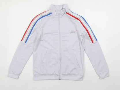 adidas Boys White Full Zip Sweatshirt 11-12 Years Red Blue Striped Logo