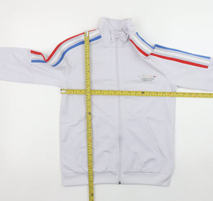 adidas Boys White Full Zip Sweatshirt 11-12 Years Red Blue Striped Logo