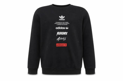 Front view of Adidas boys’ black crew neck fleece sweatshirt 11-12 years pullover logo