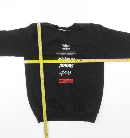 Adidas Boys Black Crew Neck Fleece Sweatshirt 11-12 Years Pullover Logo
