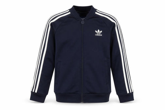 Front view of adidas boys’ blue full zip sweatshirt 11-12 years sports logo jacket