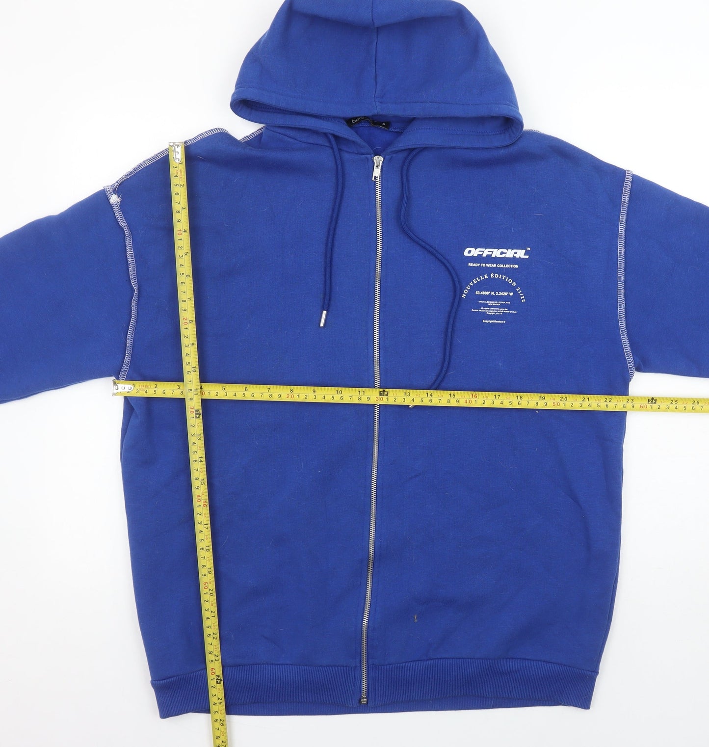 Womens UK Size S Boohoo Blue Full Zip Hoodie