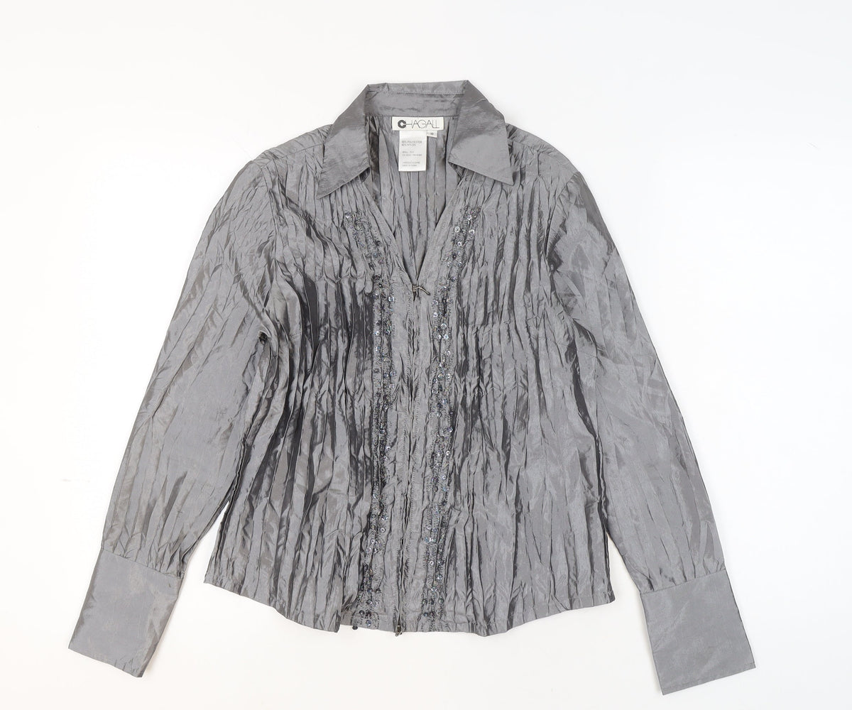 Womens UK Size 8 Chagall Silver Wrap Blouse