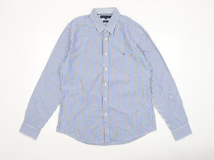 Tommy Hilfiger Men's Blue Striped Slim Fit Long Sleeve Shirt XL