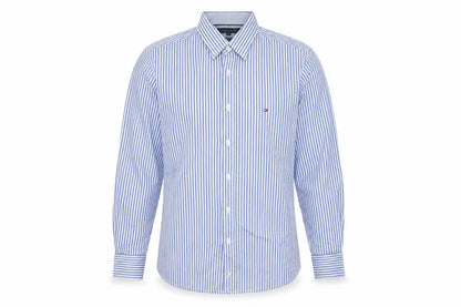 Tommy Hilfiger Men's Blue Striped Slim Fit Long Sleeve Shirt XL