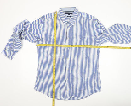 Tommy Hilfiger Men's Blue Striped Slim Fit Long Sleeve Shirt XL