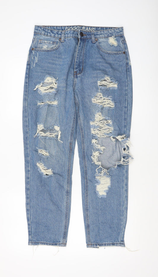 Gogo Jeans Women's Blue Distressed High Rise Mom Jeans Size 9