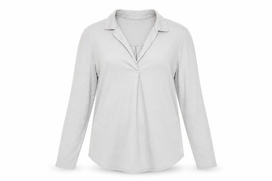 Front view of Yaya Women Grey Long Sleeve Collared Modal Blend Blouse Medium