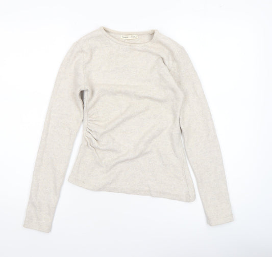 Womens UK Size 8 Pull&Bear Beige Basic T-Shirt
