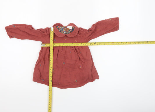 Next Girls Brown Embroidered Cotton Long Sleeve Blouse 9-12 Months