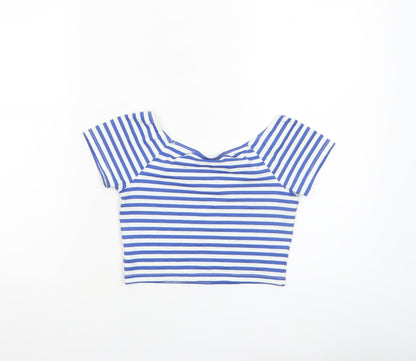 Womens UK Size 8 Topshop Blue Cropped T-Shirt