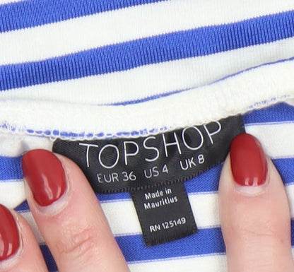 Womens UK Size 8 Topshop Blue Cropped T-Shirt