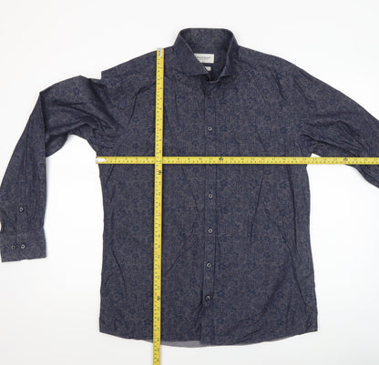 Bruun & Stengade Men's Blue Slim Fit Floral Long Sleeve Shirt Size 16