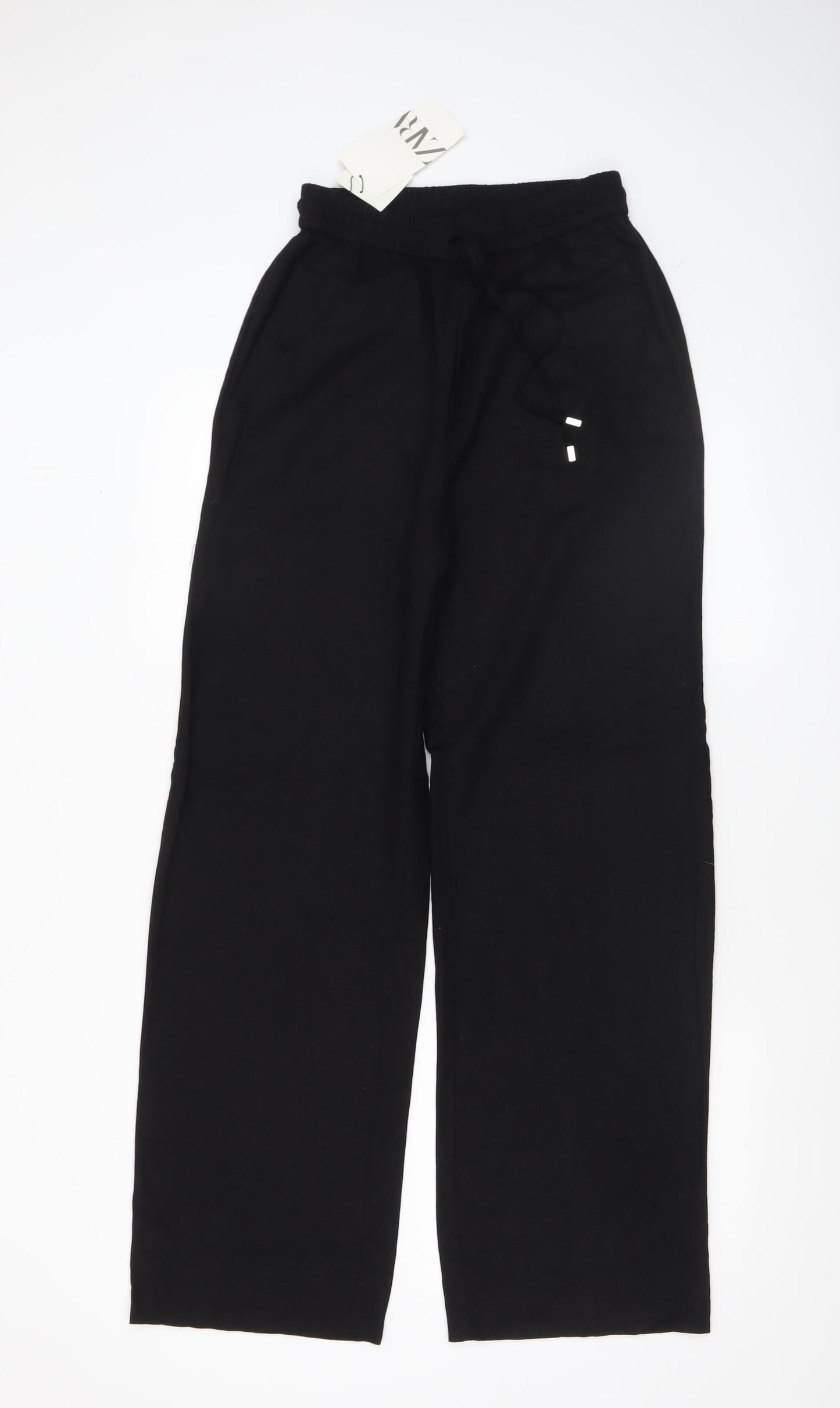 Zara Womens Black Linen Blend Relaxed Straight Trousers XS