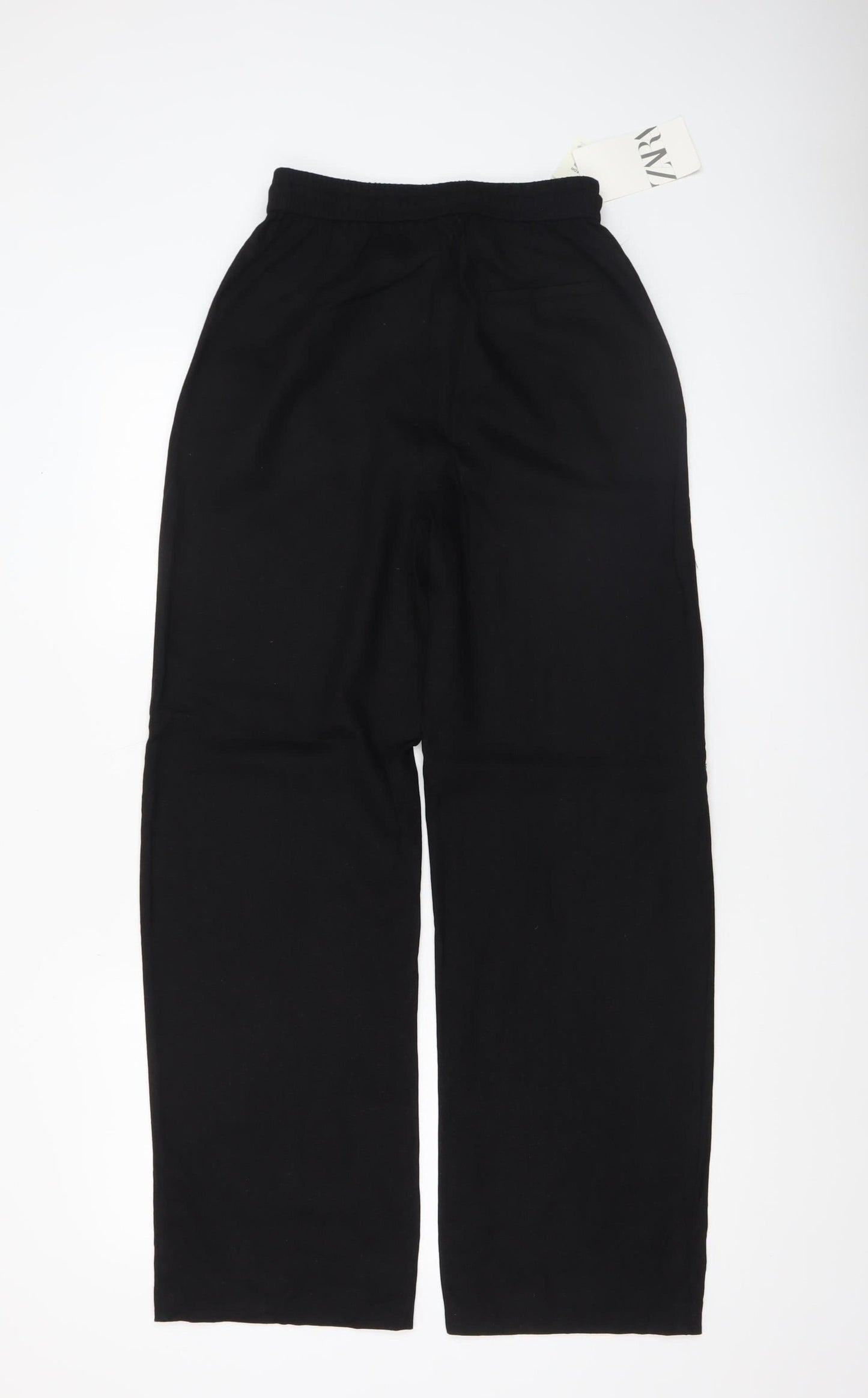 Zara Womens Black Linen Blend Relaxed Straight Trousers XS