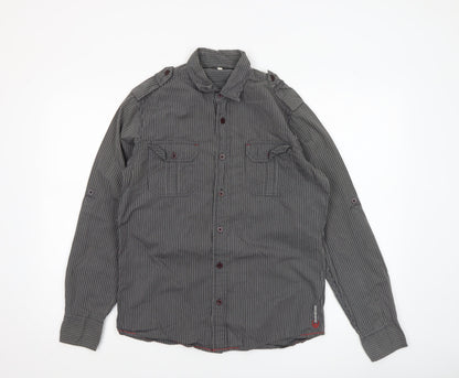 Duck and Cover Men's Grey Striped Long Sleeve Button-Up Shirt M