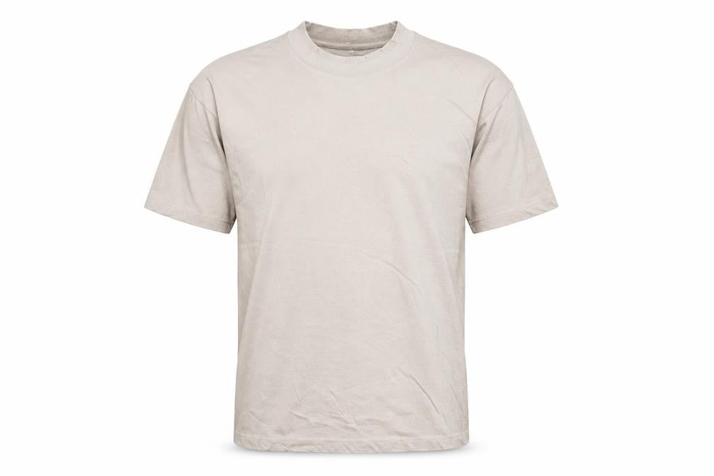 Front view of boohooMAN Men’s Beige Mock Neck Short Sleeve Cotton T-Shirt M