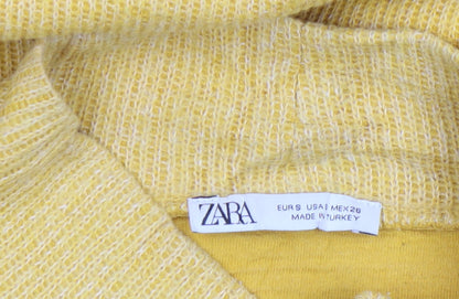 Womens UK Size 8 Zara Yellow Cropped Blouse