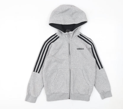 Boys UK Size 7-8 Years adidas Grey Full Zip Hoodie