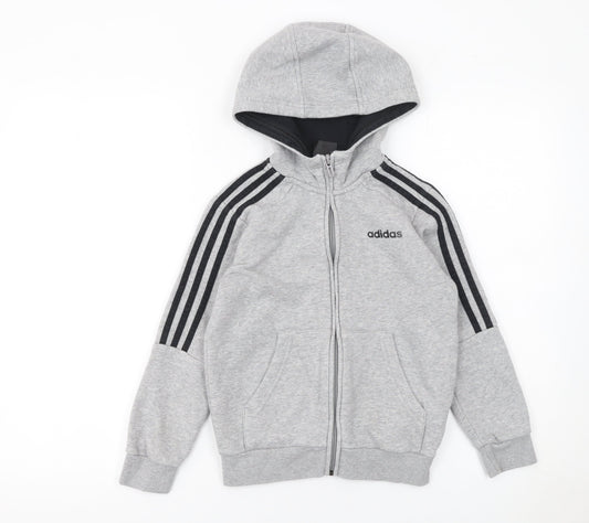 Boys UK Size 7-8 Years adidas Grey Full Zip Hoodie