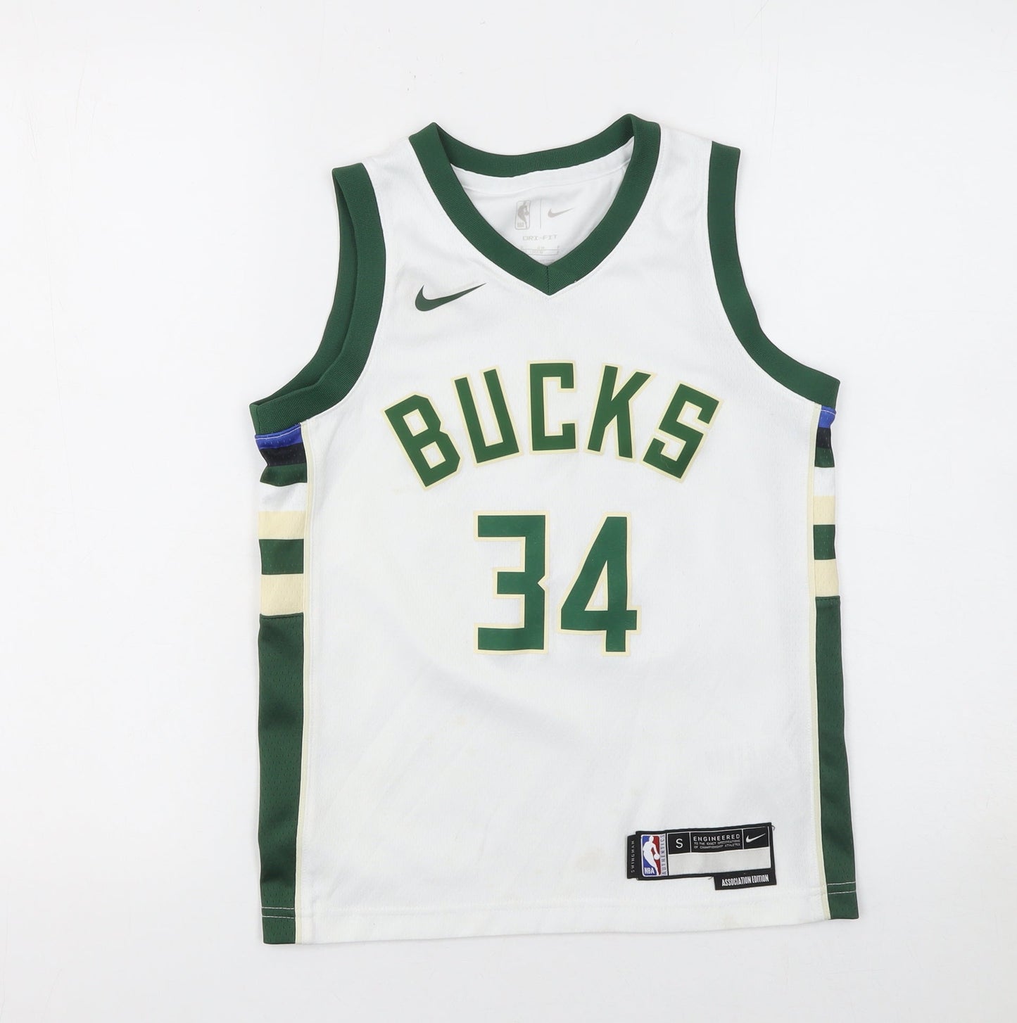 Nike Boys White Basketball Tank Jersey Small 140-150cm Dri-FIT NBA Bucks