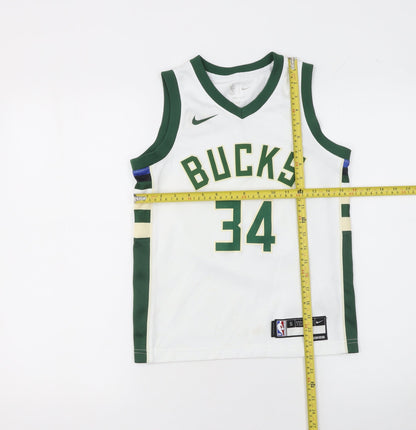 Nike Boys White Basketball Tank Jersey Small 140-150cm Dri-FIT NBA Bucks