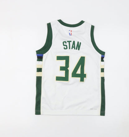 Nike Boys White Basketball Tank Jersey Small 140-150cm Dri-FIT NBA Bucks