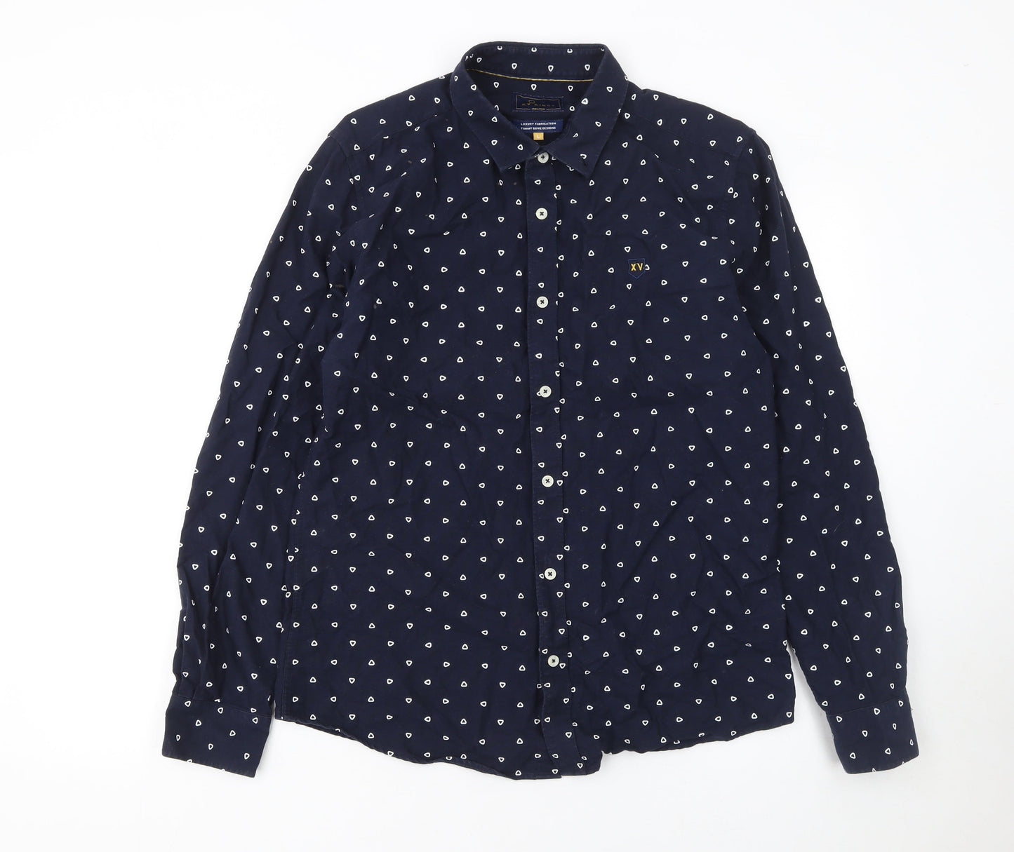 XV Kings Men’s Blue Geometric Cotton Long Sleeve Button-Up Shirt L