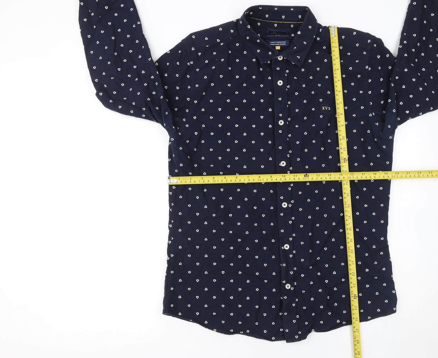 XV Kings Men’s Blue Geometric Cotton Long Sleeve Button-Up Shirt L