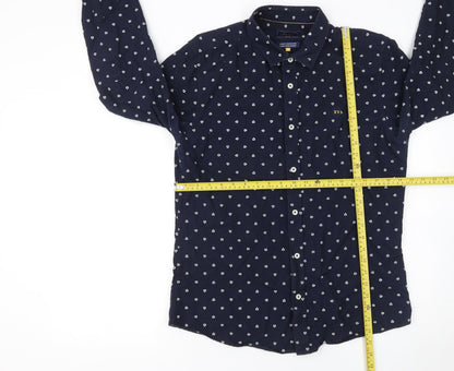 XV Kings Men’s Blue Geometric Cotton Long Sleeve Button-Up Shirt L