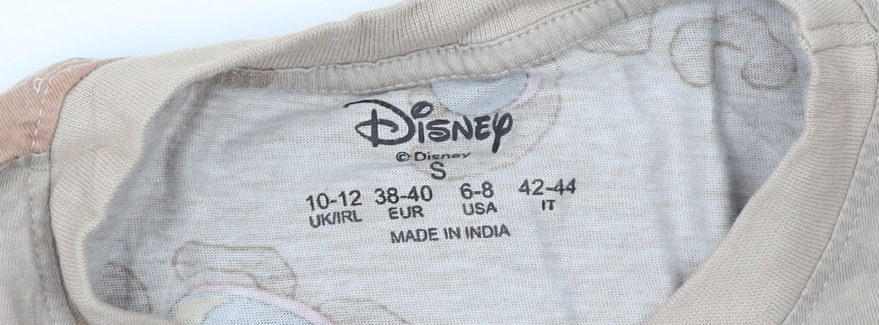 Womens UK Size S Disney Beige Basic T-Shirt