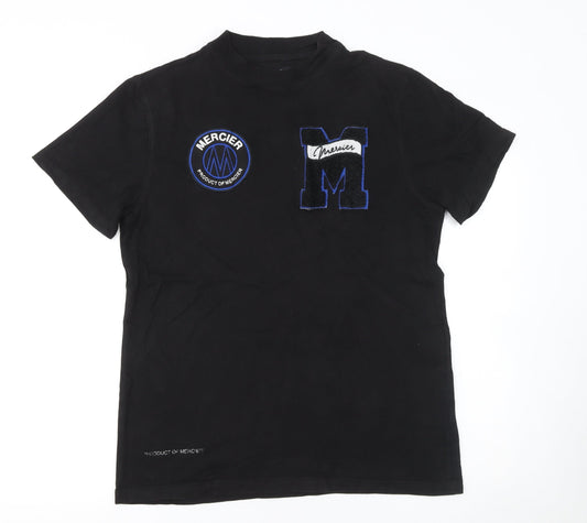 Mercier Men's Black XS Graphic Embroidered Cotton T-Shirt