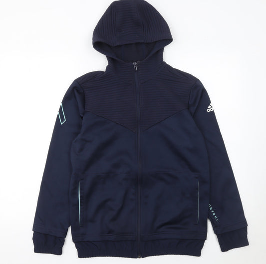 Boys UK Size 13-14 Years adidas Blue Full Zip Hoodie