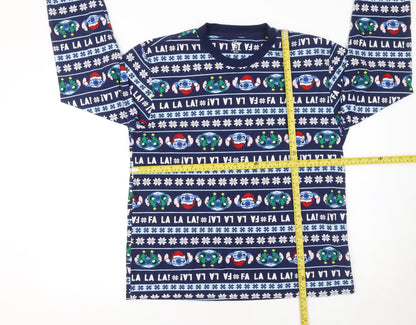 Disney Lilo & Stitch Men's Blue Christmas Cotton Pyjama Top M