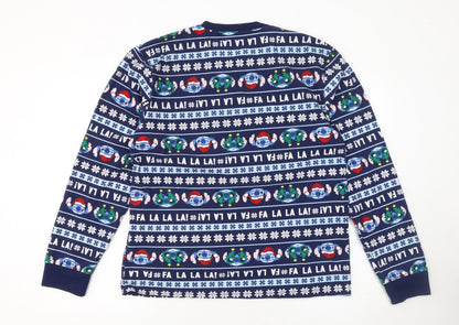Disney Lilo & Stitch Men's Blue Christmas Cotton Pyjama Top M