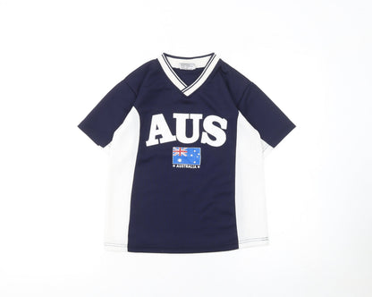 Australia Roo Boys Blue White V-Neck Jersey Activewear T-Shirt Size 10 Years