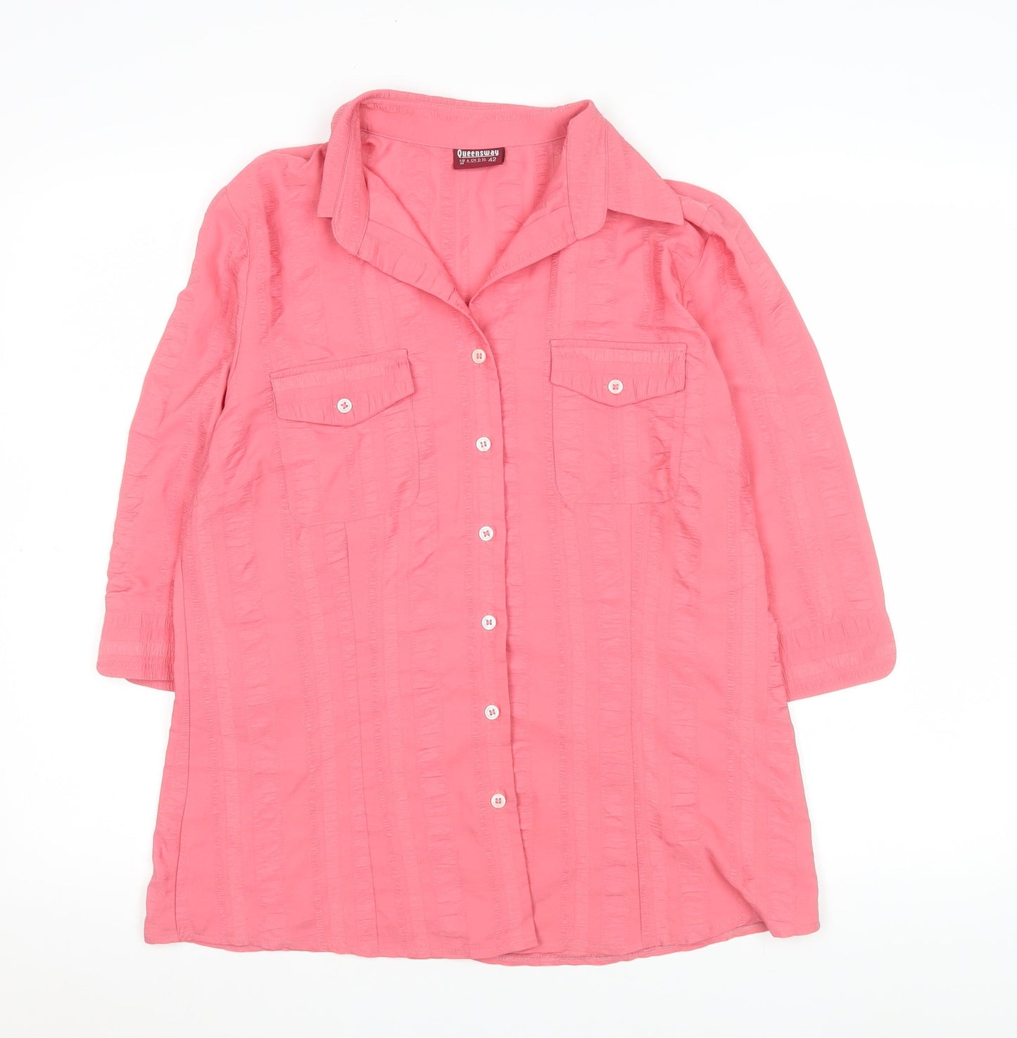 Womens UK Size 14 Queensway Pink Basic Button-Up