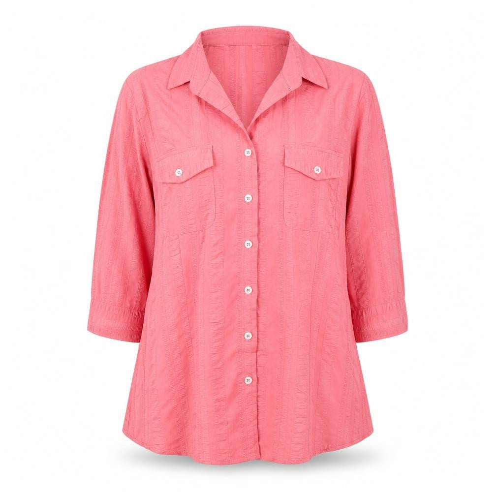 Womens UK Size 14 Queensway Pink Basic Button-Up