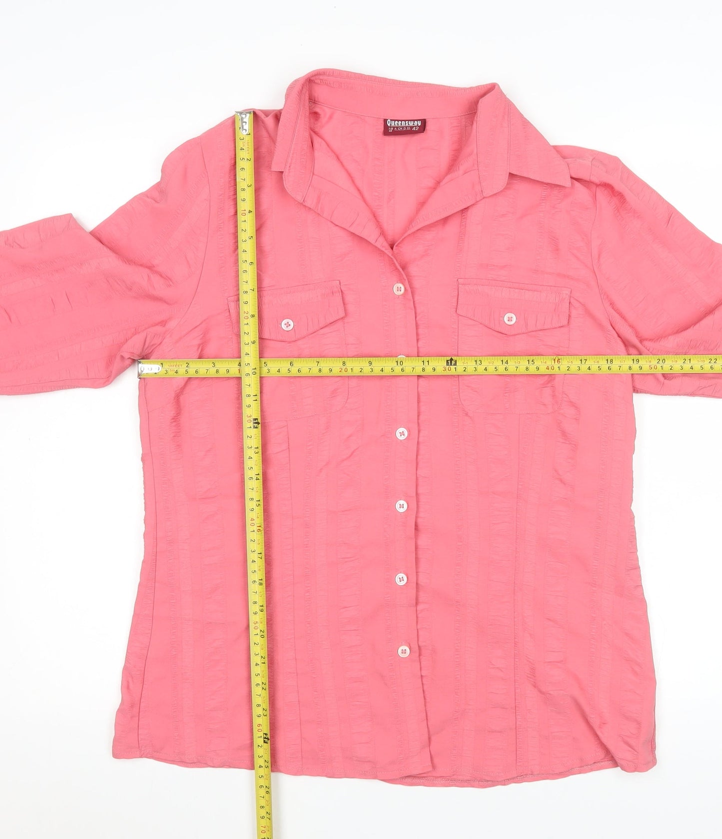 Womens UK Size 14 Queensway Pink Basic Button-Up