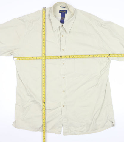 Club Room Men Beige XL Short Sleeve Cotton Button-Up Shirt
