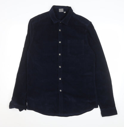ASOS Men Navy Blue Corduroy Button-Up Shirt L Long Sleeve Casual