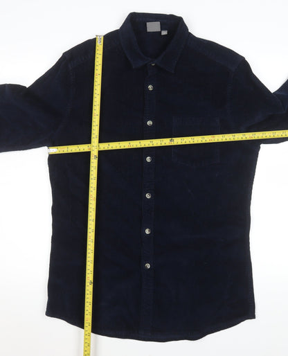 ASOS Men Navy Blue Corduroy Button-Up Shirt L Long Sleeve Casual