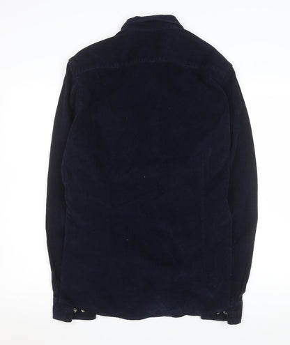 ASOS Men Navy Blue Corduroy Button-Up Shirt L Long Sleeve Casual