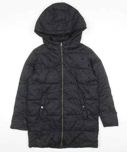 Country Road Girls Black Polka Dot Quilted Puffer Coat Hooded 10-11 Years