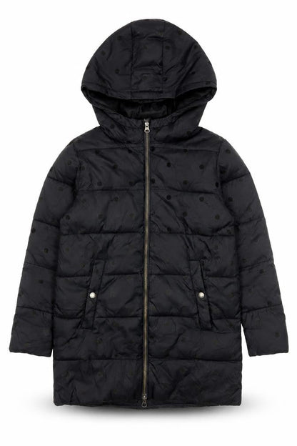 Country Road Girls Black Polka Dot Quilted Puffer Coat Hooded 10-11 Years