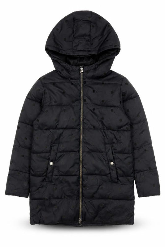 Country Road Girls Black Polka Dot Quilted Puffer Coat Hooded 10-11 Years