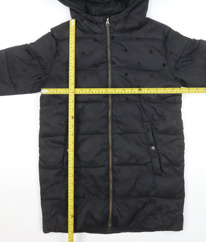 Country Road Girls Black Polka Dot Quilted Puffer Coat Hooded 10-11 Years
