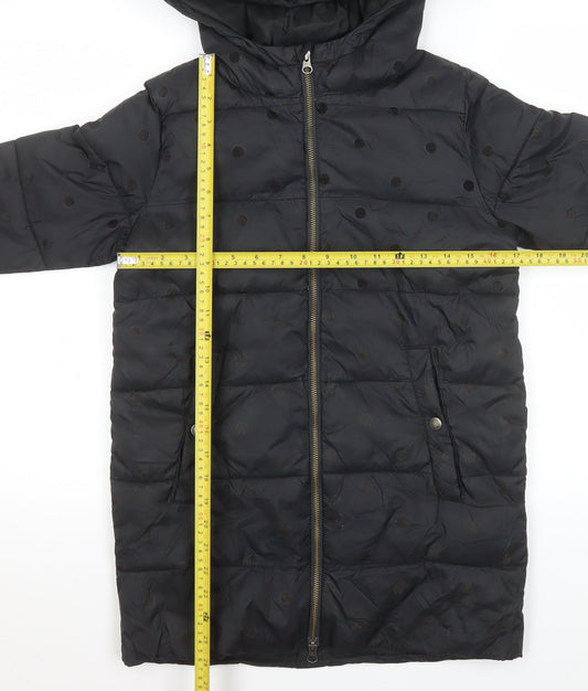 Country Road Girls Black Polka Dot Quilted Puffer Coat Hooded 10-11 Years